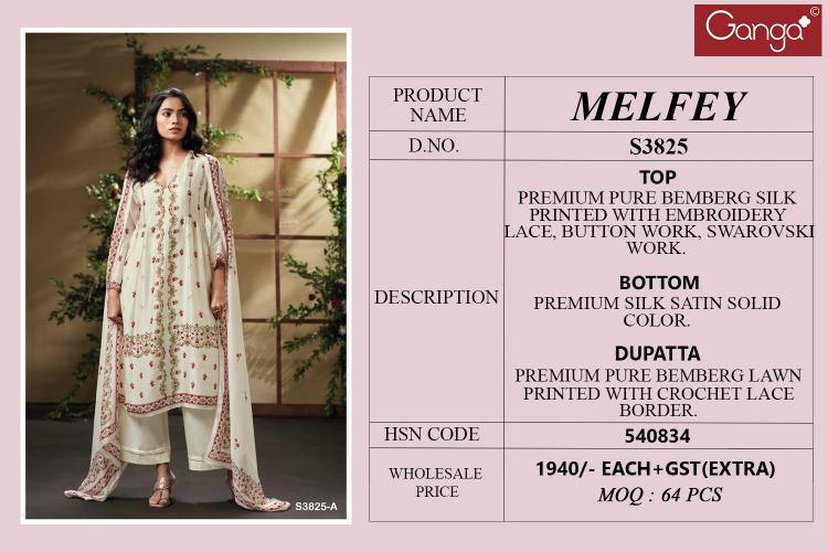 Ganga Melfey 3825 catalog salwar kameez wholesale surat gujarat