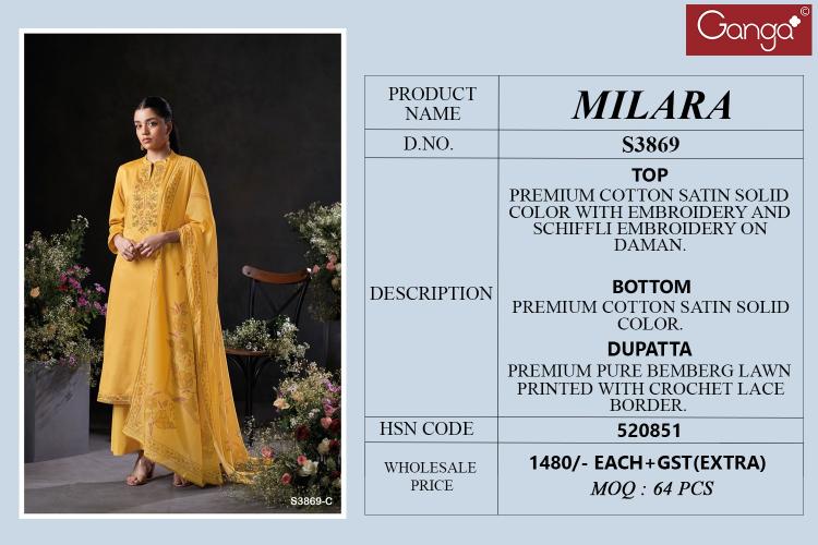 Ganga Milara 3869 catalog salwar kameez wholesale surat
