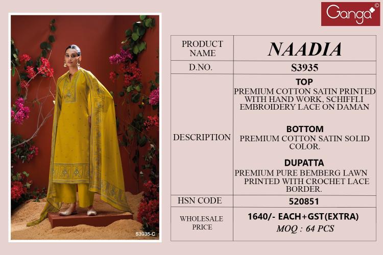 Ganga Naadia 3935 catalog wholesale suppliers of salwar kameez in surat gujarat