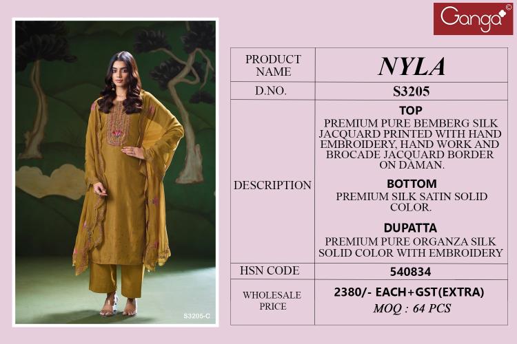 Ganga Nyla 3205 catalog wholesale dealers in salwar kameez surat