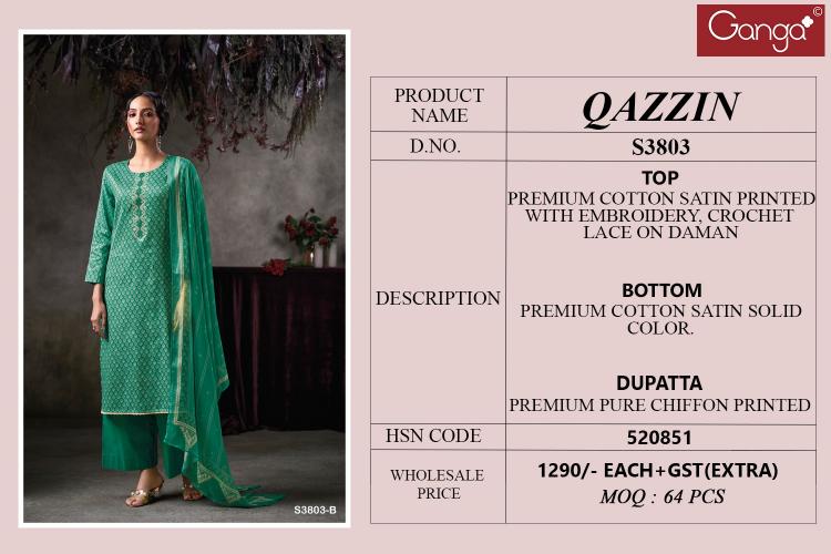Ganga Qazzin 3803 catalog salwar kameez suppliers in surat