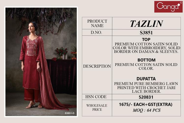 Ganga Tazlin 3851 catalog surat salwar kameez