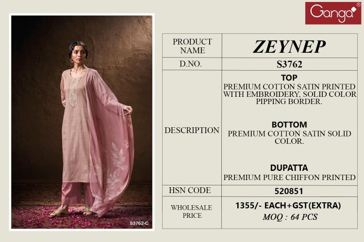 Ganga Zeynep 3762 Catalog wholesale salwar kameez market in surat