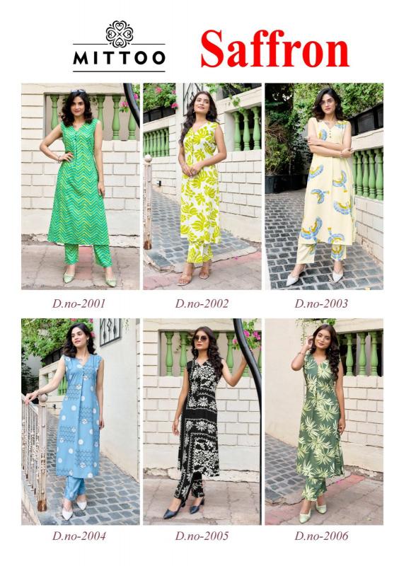 Mittoo Saffron catalog co ord set for women wholesale