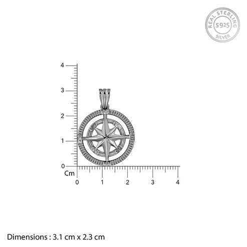 Nitya Black Rhodium Vintage Compass Pendant With Box Chain For Him