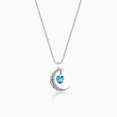 Nitya Oxidised Silver Moon Heart Pendant with Link Chain