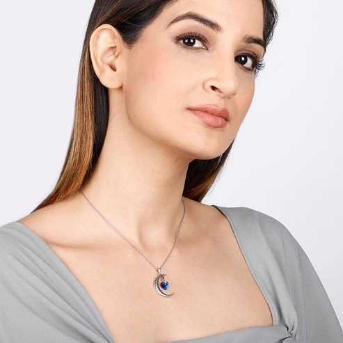 Nitya Oxidised Silver Moon Heart Pendant with Link Chain
