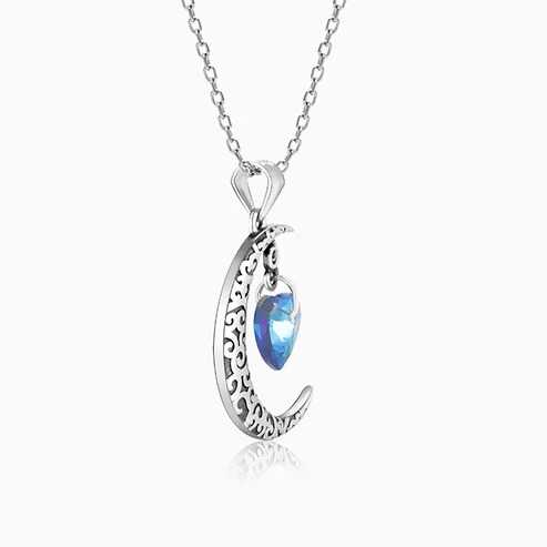 Nitya Oxidised Silver Moon Heart Pendant with Link Chain