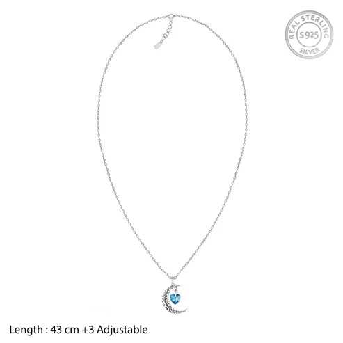 Nitya Oxidised Silver Moon Heart Pendant with Link Chain