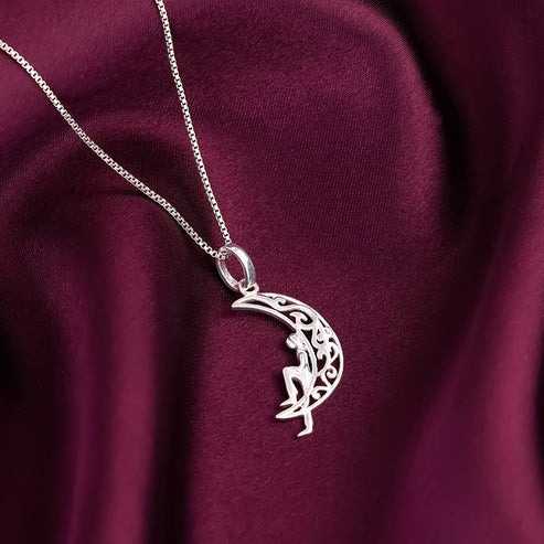 Nitya Oxidised Silver Unwind Moon Pendant with Box Chain