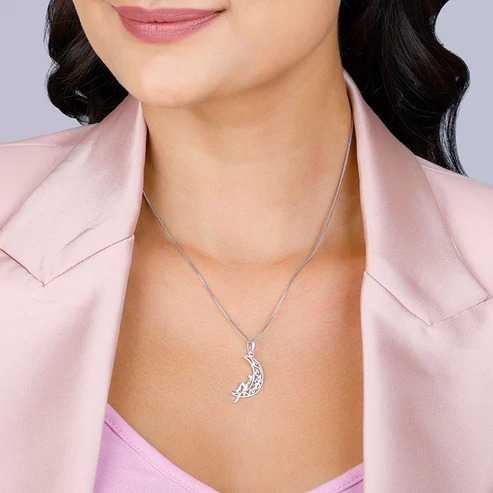 Nitya Oxidised Silver Unwind Moon Pendant with Box Chain