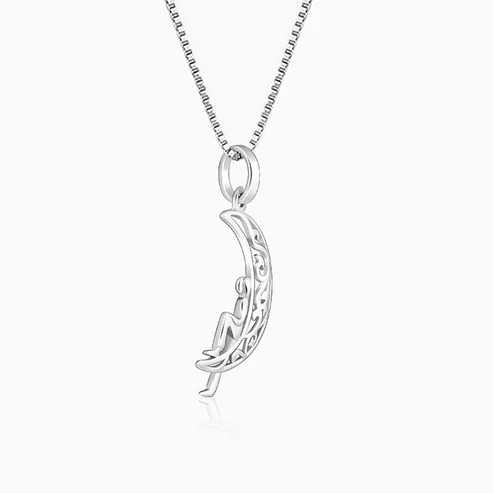 Nitya Oxidised Silver Unwind Moon Pendant with Box Chain