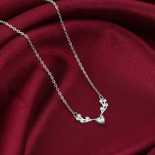 Nitya Silver Deer Heart Zircon Necklace 