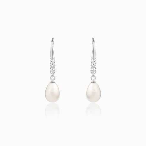 Nitya Silver Drops of Pearl Earrings