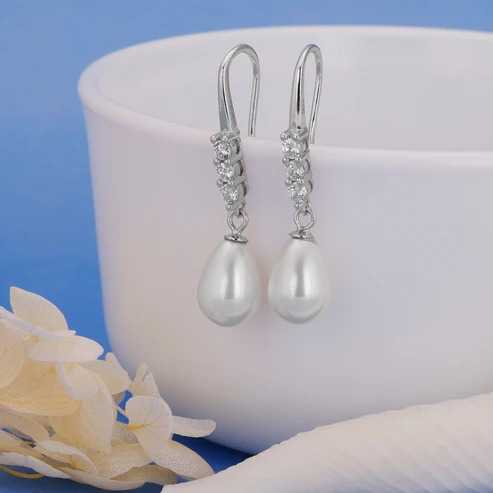 Nitya Silver Drops of Pearl Earrings