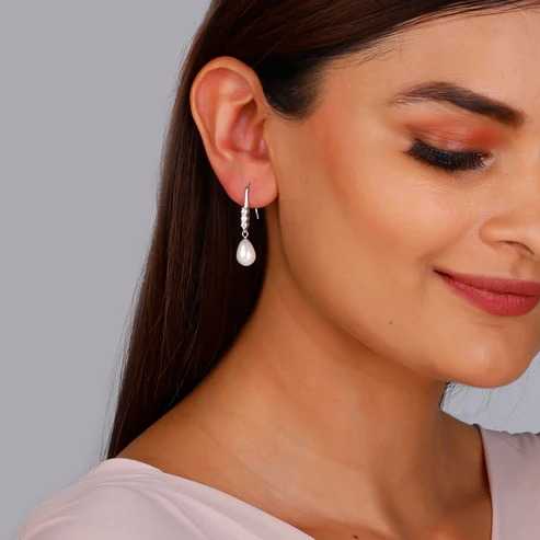 Nitya Silver Drops of Pearl Earrings