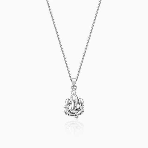 Nitya Silver Ganapathi Pendant with Link Chain For Him