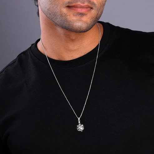 Nitya Silver Ganapathi Pendant with Link Chain For Him