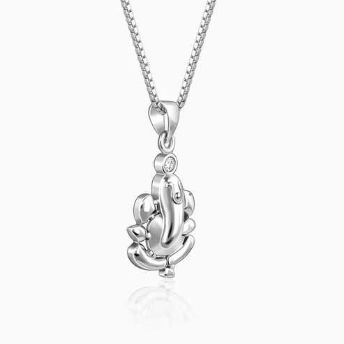 Nitya Silver Ganapathi Pendant with Link Chain For Him