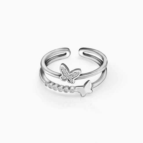 Nitya Silver Layered Butterfly Ring