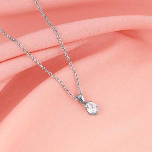 Nitya Silver Mini Solitaire Pendant with Link Chain