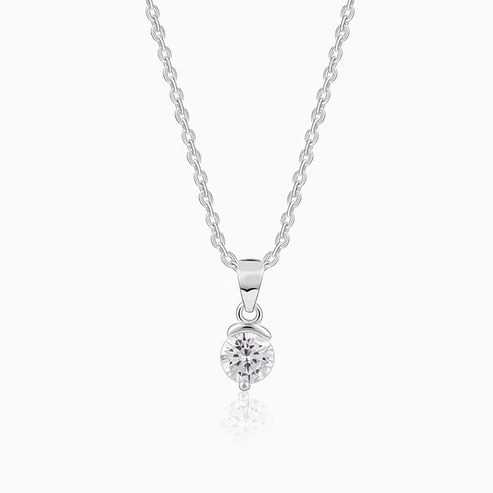 Nitya Silver Mini Solitaire Pendant with Link Chain