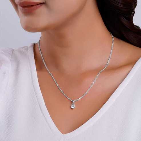 Nitya Silver Mini Solitaire Pendant with Link Chain