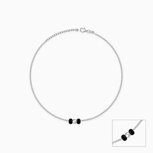 Nitya Silver Minimal Black Beads Anklet 