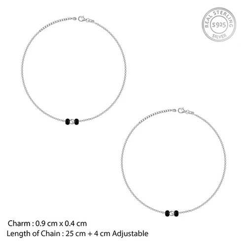 Nitya Silver Minimal Black Beads Anklet 