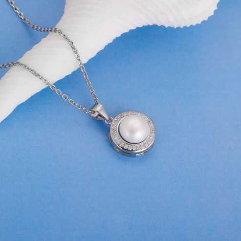 Nitya Silver Pearl Pendant with Link Chain