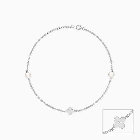 Nitya Silver Pearls & Flower Anklet