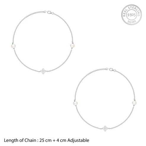 Nitya Silver Pearls & Flower Anklet