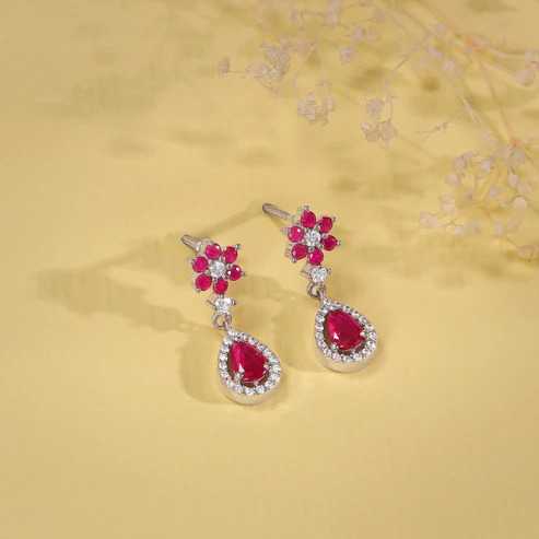 Nitya Silver Pink Flower Mini Drop Earrings 