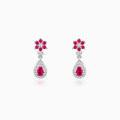Nitya Silver Pink Flower Mini Drop Earrings 