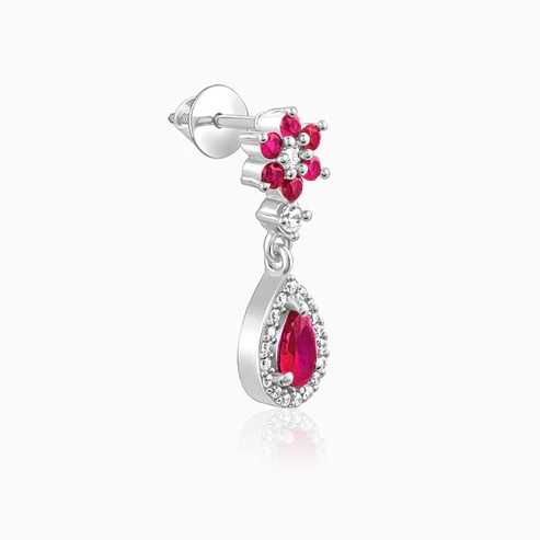 Nitya Silver Pink Flower Mini Drop Earrings 