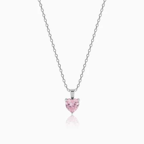 Nitya Silver Pink Heart Pendant with Link Chain