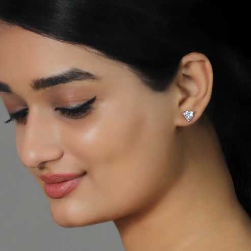 Nitya Silver Solitaire Heart Studs