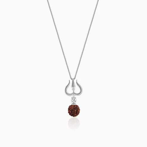 Nitya Silver Trishul And Rudraksha Pendant With Box Chain for Him