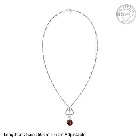 Nitya Silver Trishul And Rudraksha Pendant With Box Chain for Him