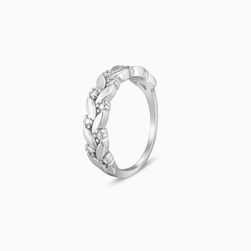 Nitya Silver Woven Leaf Ring