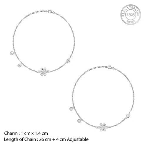 Nitya Silver Zircon Bubble Anklet