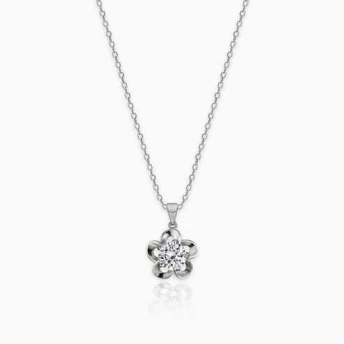 Nitya Silver Zircon Flower Pendant with Link Chain