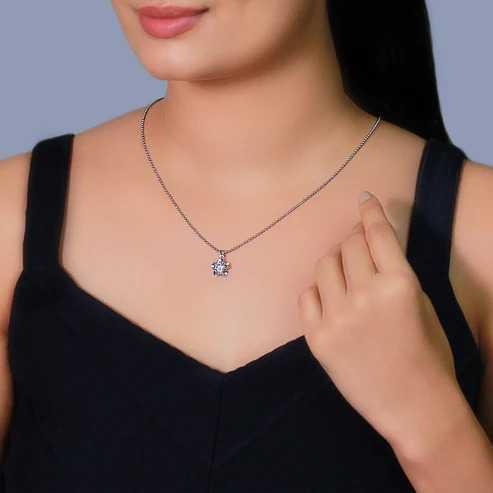 Nitya Silver Zircon Flower Pendant with Link Chain