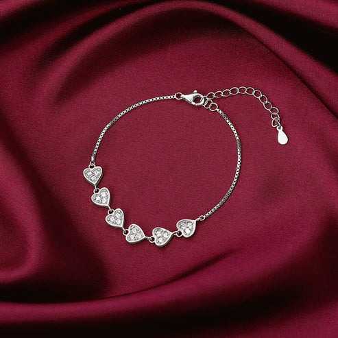Nitya Silver Zircon Heart String Bracelet