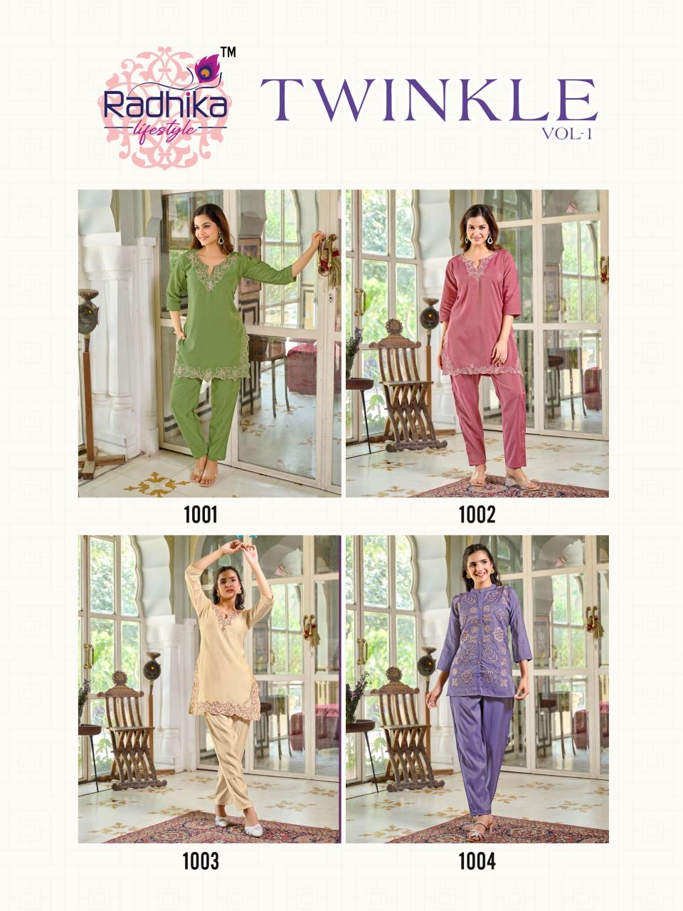 Radhika LifeStyle Twinkle vol 1 catalog cord set wholesaler in surat