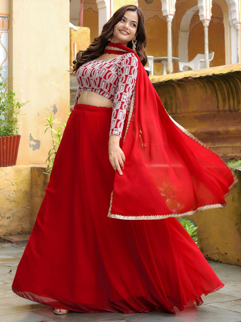 Sabella 15050 Red catalog replica lehenga online india