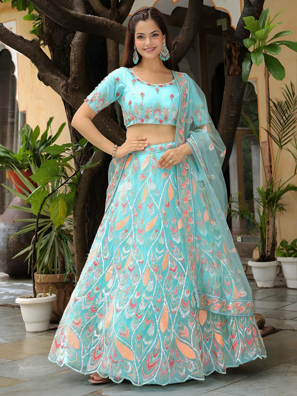 Sabella 16012 Sky Blue catalog best semi stitched lehengas online india