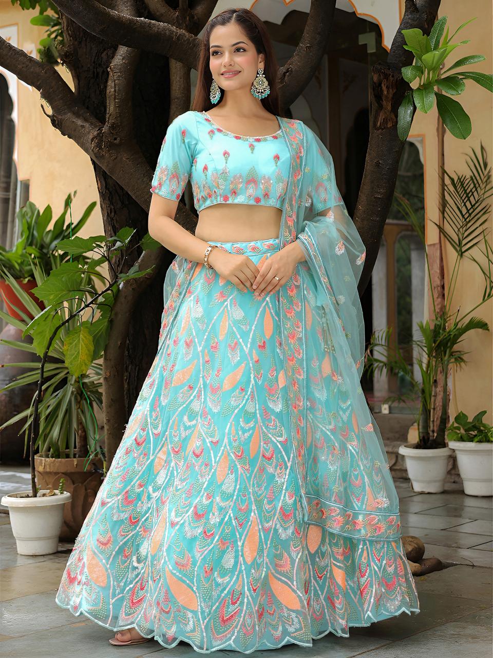 Sabella 16012 Sky Blue catalog best semi stitched lehengas online india
