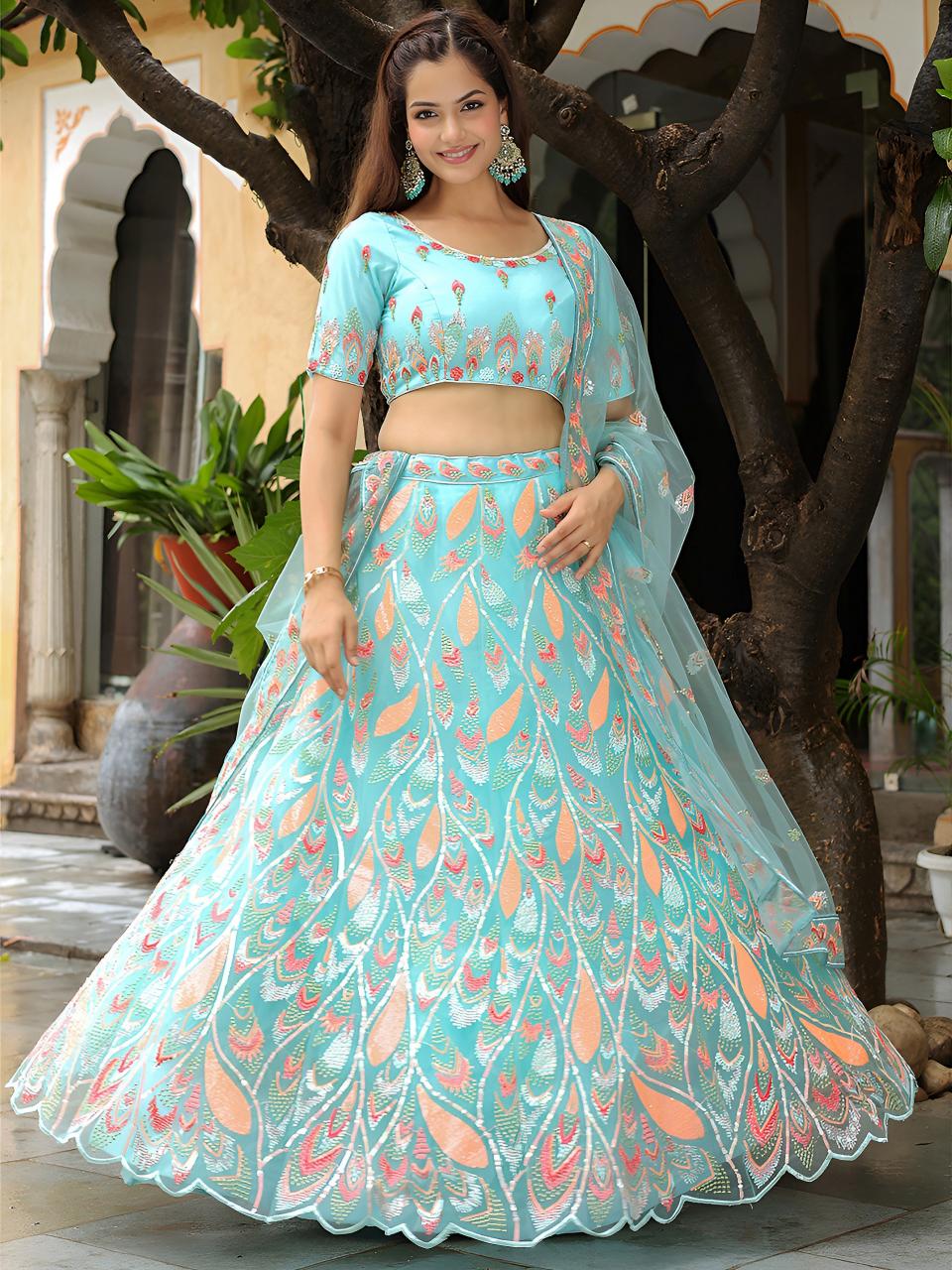 Sabella 16012 Sky Blue catalog best semi stitched lehengas online india