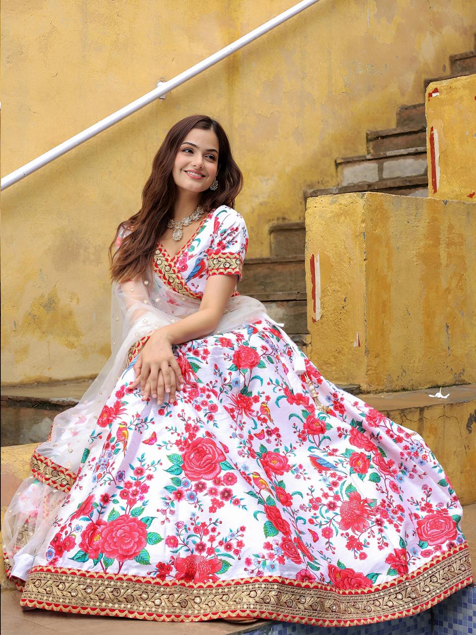 Sabella 17512 White catalog lehenga online india voonik